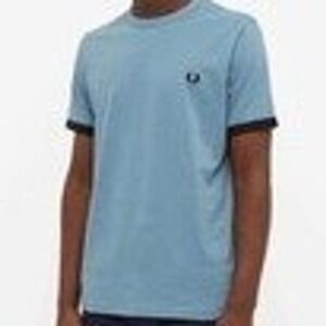 Fred Perry Ringer T-Shirt Ash Blue Classic Fit Crew Neck XL Embroidered Logo